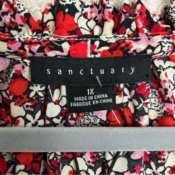 Sanctuary Floral Peasant Top Blouse-Red, Pink & White-Women’s 1X-Cottagecore-NEW - Picture 4 of 13